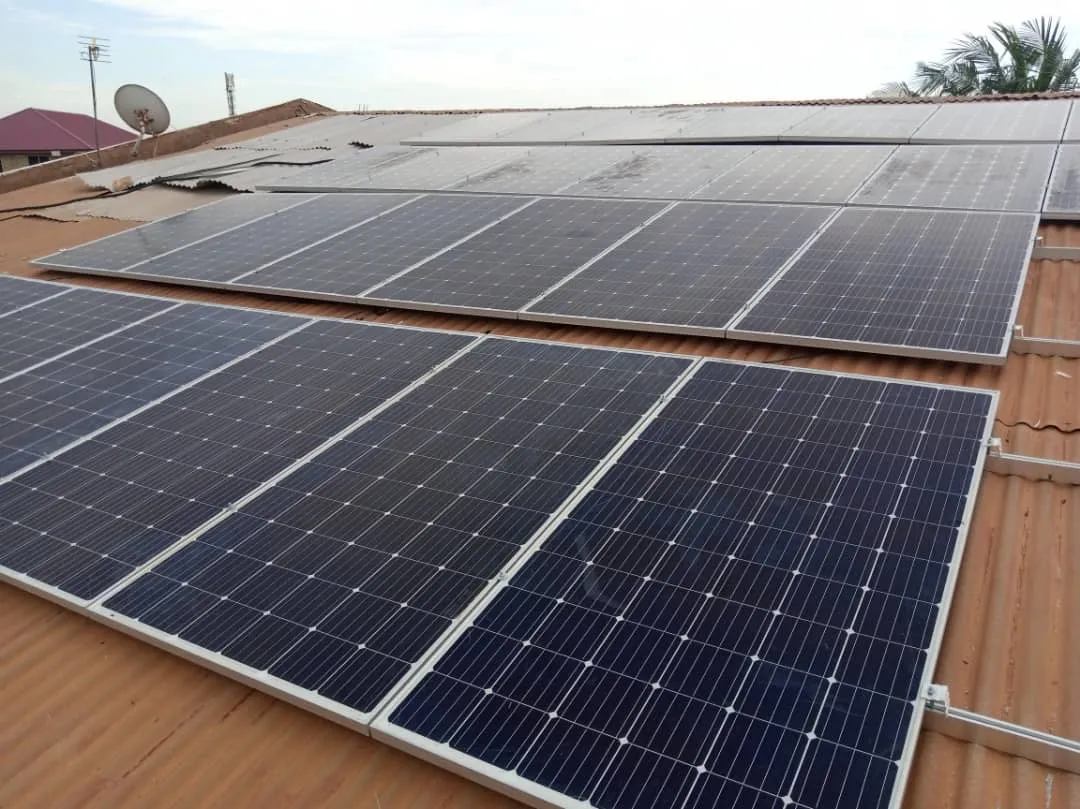 Rows of solar panels installed on a roof in Accra